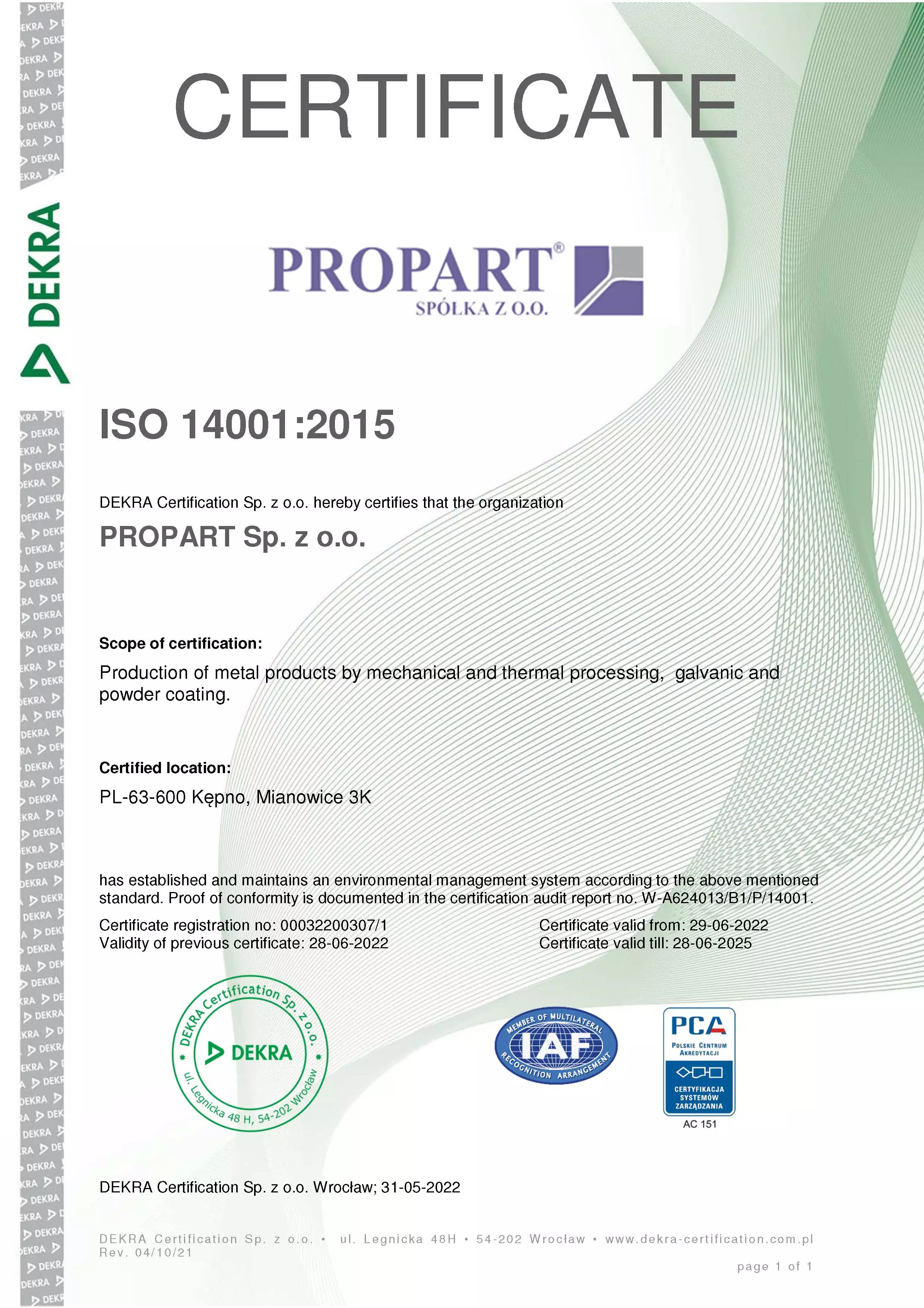 Certificates Dekra ISO14001