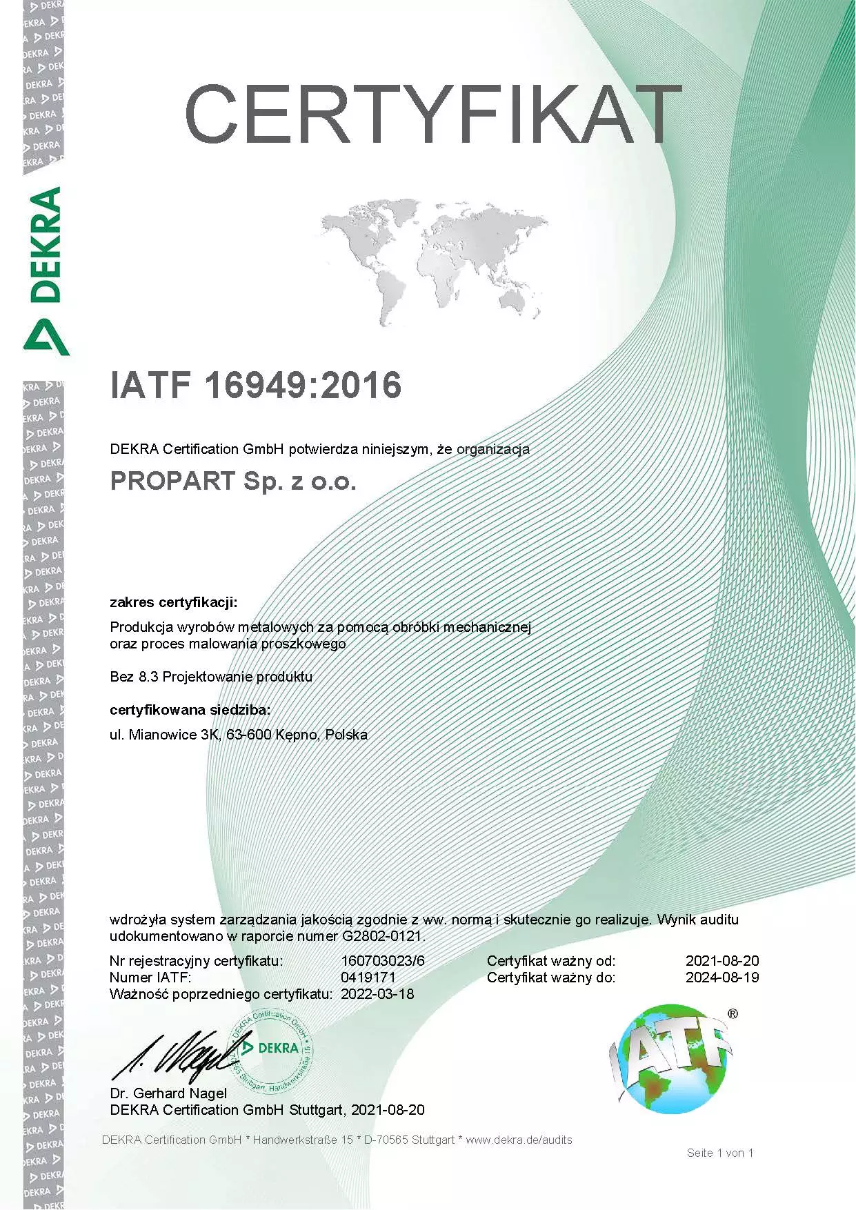 Certyfikat Dekra IATF16949