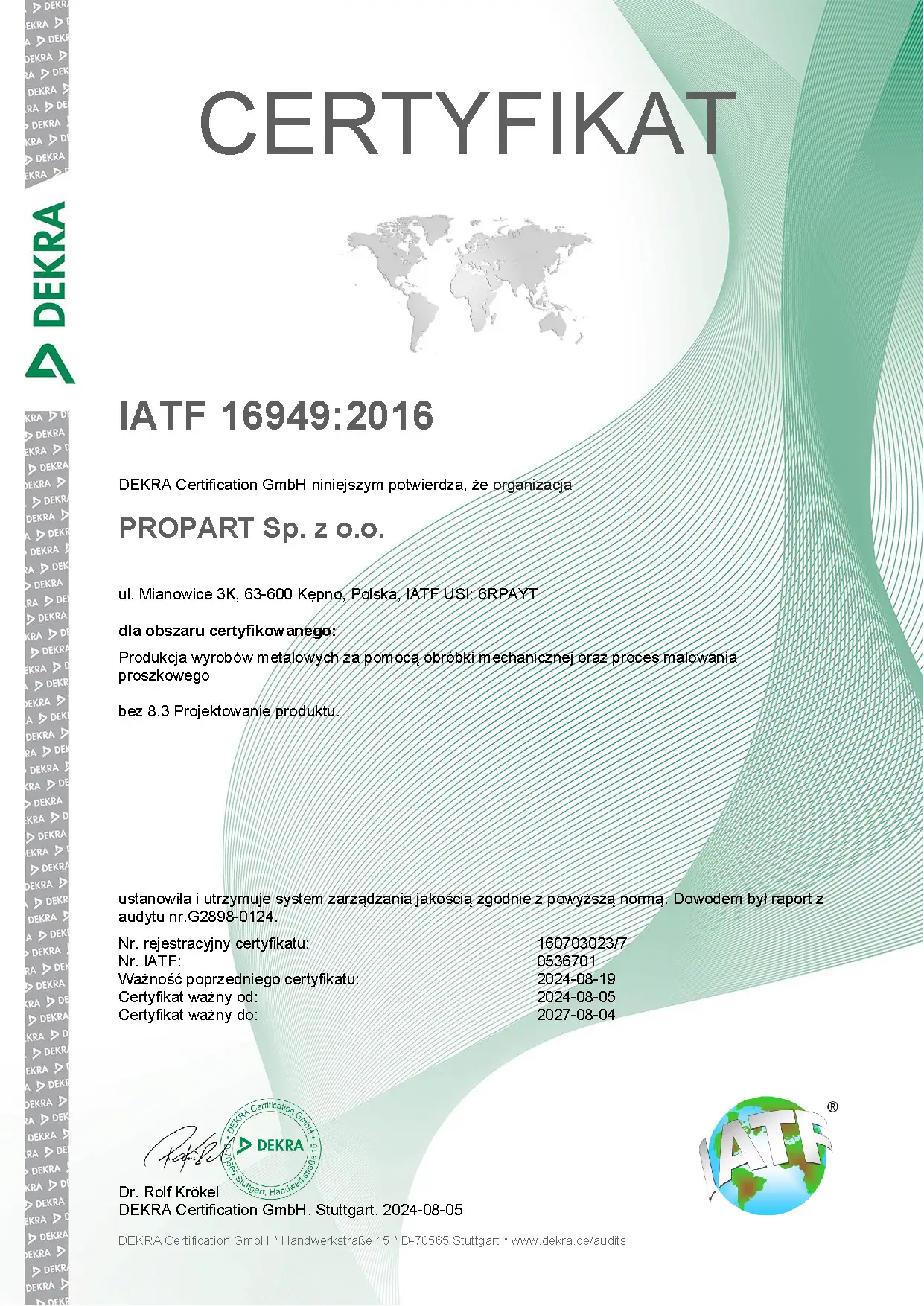 Certyfikat Dekra IATF16949